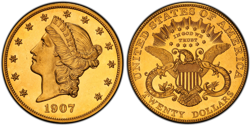 1907 Liberty Head Double Eagle — the final year of James B. Longacre's design
